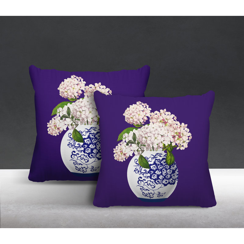  Coussin décoratif intérieur / extérieur floral, L 15 po x H 15 po, Mauve