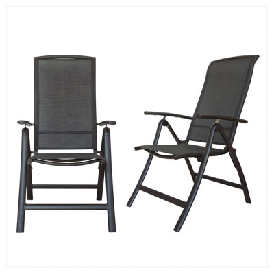 Set of 2 Adjustable Folding Patio Chairs - High Back Reclining Outdoor Sling Lawn Chairs with Aluminum Frame for Garden, Camping & Balcony