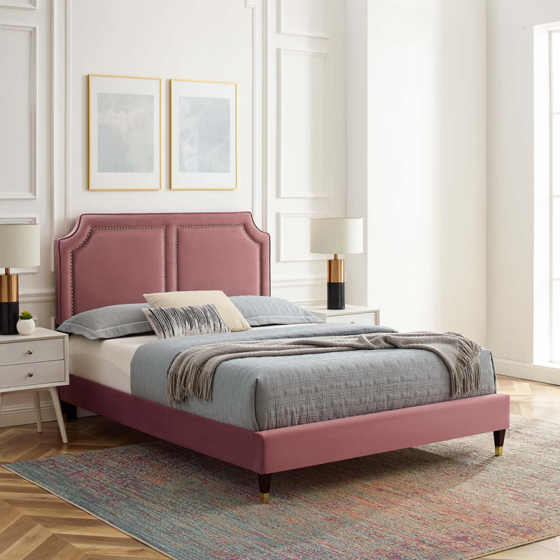 Lit en velours Novi Performance par Modway, Vieux rose, Très grand