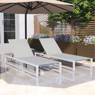 5-Level Adjustable 2-Piece Outdoor Chaise Lounge, Durable Aluminum Frame & PVC-coated polyester Mesh, Perfect For Patio/Poolside