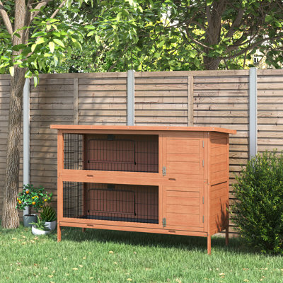Rabbit Hutch Guinea Pig Hutch with No-Leak Trays & Divider Orange