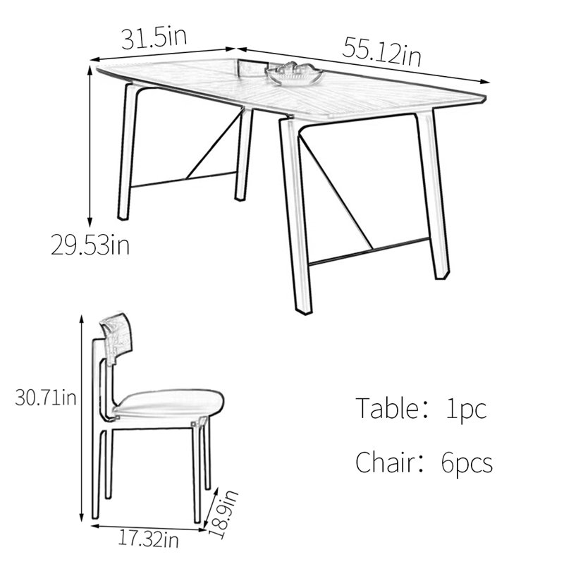 Ensemble de table de salle à manger en bois fritté et en bois massif, H 29,53 po x L 55,12 po x l 31,5 po