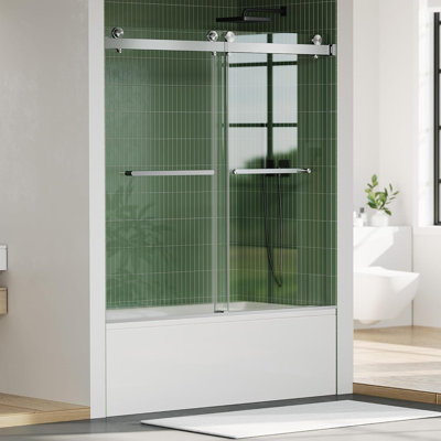 Frameless Sliding Shower Glass Door 59-74" H, 6mm Tempered Glass with Stainless Steel Track