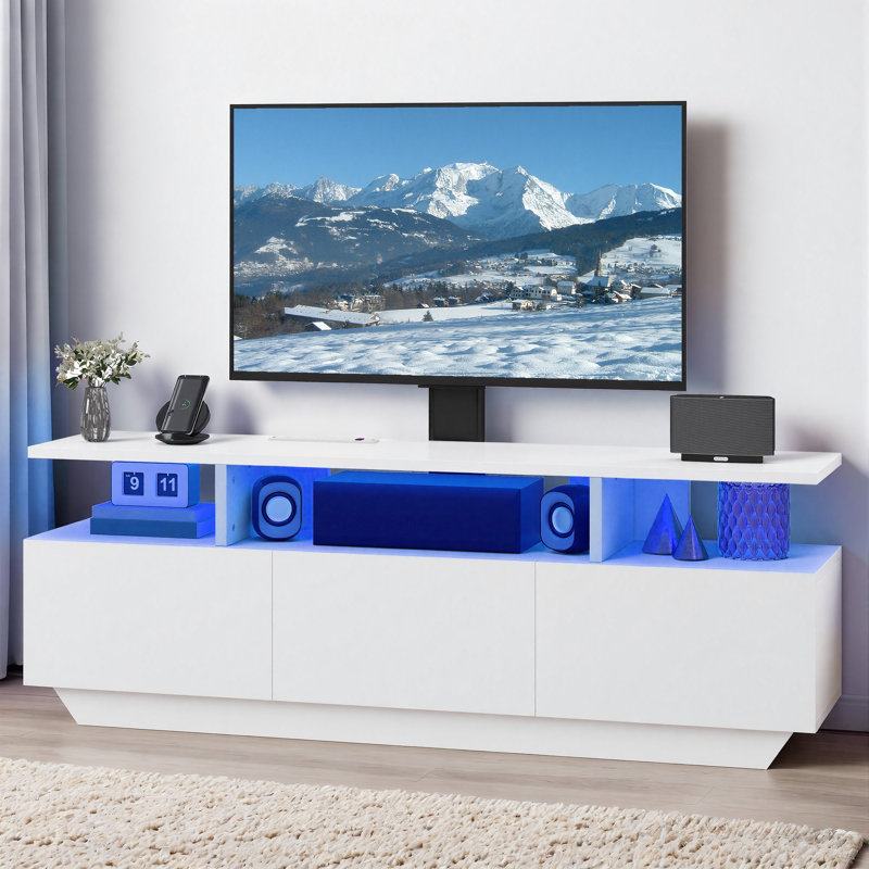 Meuble audio-vidéo à DEL avec support, armoires rabattables et lumières RVB pour téléviseurs de 70 po ou moins, Noir