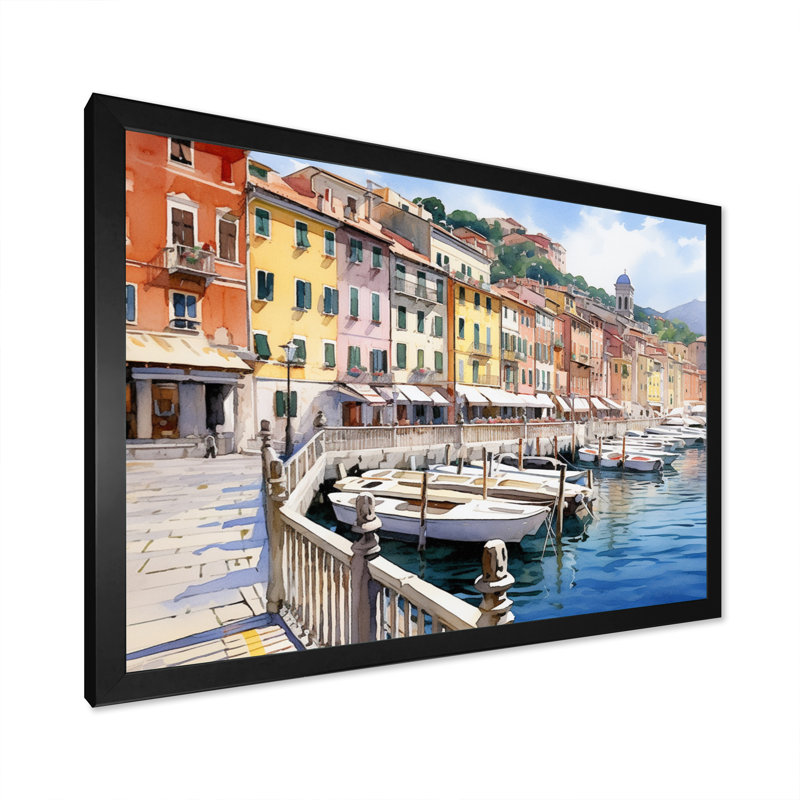 «Italie», charme côtier sur toile, H 30 po x l 40 po x P 1,5 po, Cadre simple noir