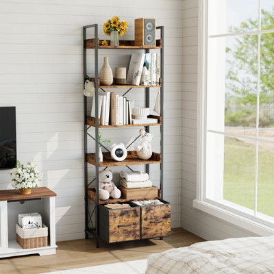 6-Tier Tall Narrow Bookshelf, Industrial Freestanding Bookcase
