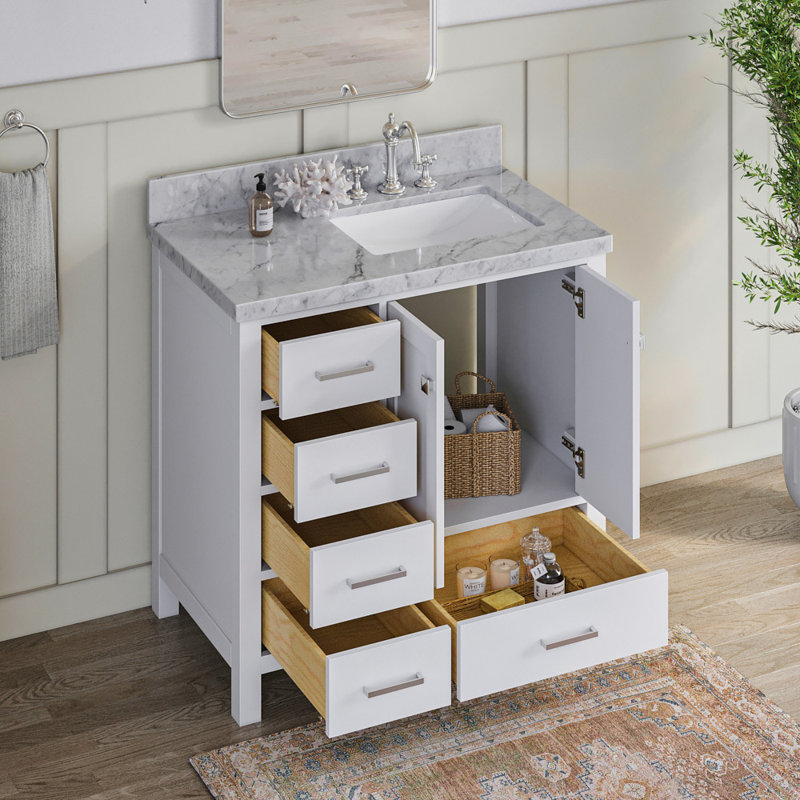 Ensemble de meuble-lavabo simple 37 po Cambridge, Blanc, Marbre de Carrare