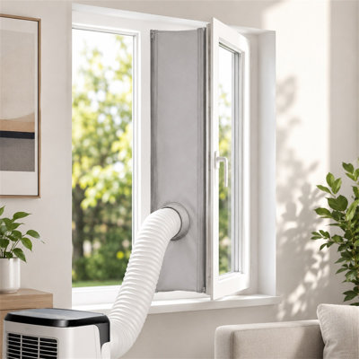 Rack Window  Kit For Portable Air Conditioner Adjustable Gray Window Vent  Cloth With Hose Opening And Hook Loop Tape For Casement Windows Sliding Windows