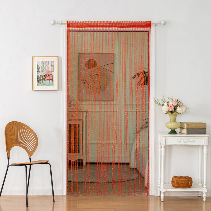 1Pc 39 X 78 Inch Door String Curtain Wall Panel Fringe Window Decorative String Curtain, Red