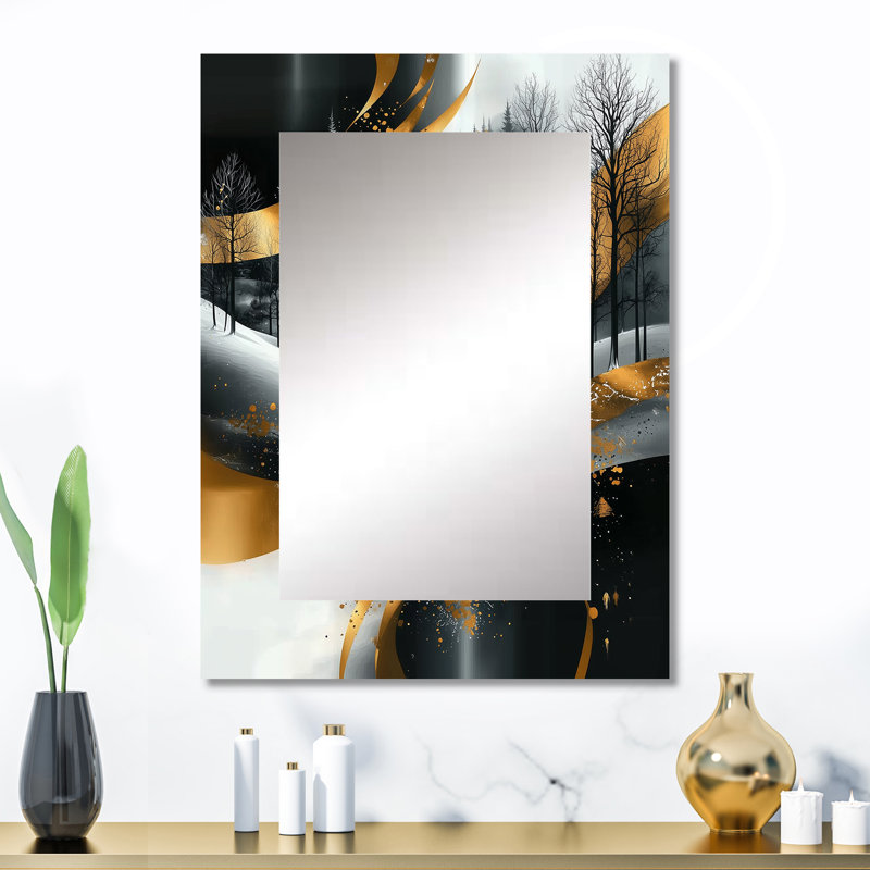 Magic Gold And White Reindeer At Christmas III - Christmas Santa Deer Decorative Mirror, Traditional Wall Mirror, Printed Metal Art
