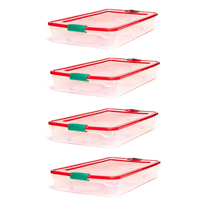 HOMZ 60 Quart Latching Holiday Underbed Storage Container Box (4 Pack)