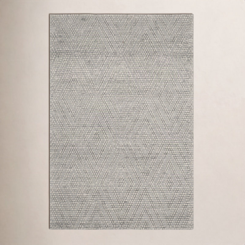 Russo Hand Woven Wool/Cotton Geometric Rug in Silver, Rectangle 6' x 9'