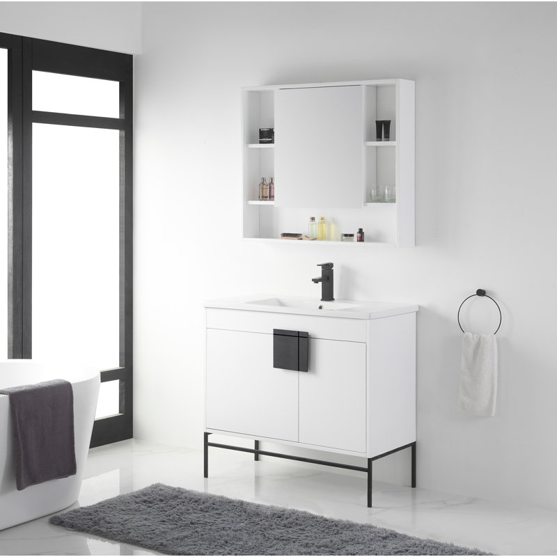Ensemble de meuble-lavabo simple 36 po Maisie, Noir mat, Peint blanc mat