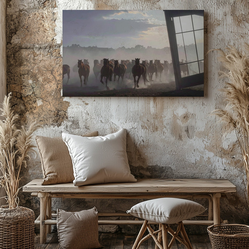 Toile au galop Herd At Dawn Canvasmoody, paysage équestre, art mural, prêt à accrocher, galerie, décoration moderne
