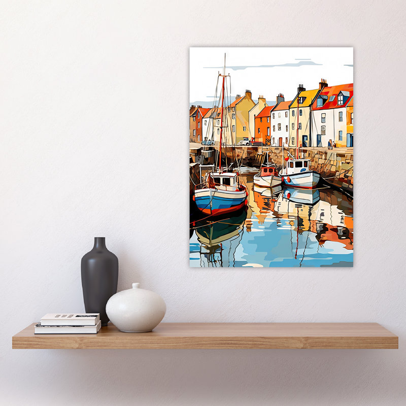 Scotland Fishing Harbour Boats Artwork Anstruther Harbour Fife 1965 Large Wall Unframed Art Poster Print Thick Paper 18X24 Inch