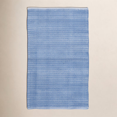 Herringbone French Blue White Outdoor Rug