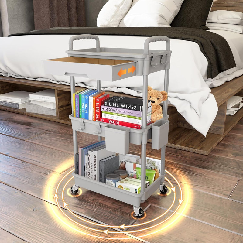 3 Tier Rolling Utility Cart With Drawer,utility Cart Made Of Multifunctional Storage Organizer Tool For Kitchen,bathroom,living Room,office
