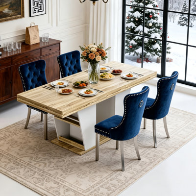 Ensemble de table de salle à manger extensible 63 "à 78,7" avec tablettes de rangement et chaises rembourrées en velours, finition rustique résistante à l'eau, glissade silencieuse, sièges 4-8