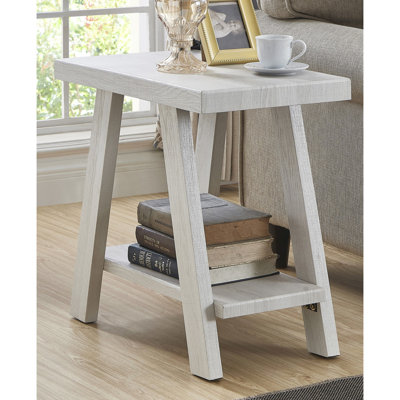 Table d'appoint contemporaine en blanc avec tablette de rangement supplémentaire - plateau de table en placage de bois franc fin, possibilité et pieds élégants à larges angles à thème en bois pour le décor de bureau Compartiment supérieur, chic