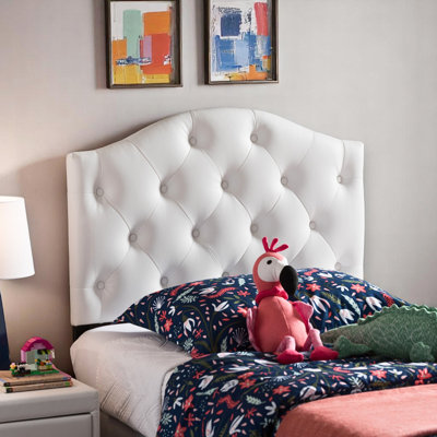 Navua White Faux Leather Scalloped Button Tufted Twin Headboard, 23.35" H X 38.65" W X 2.28" D