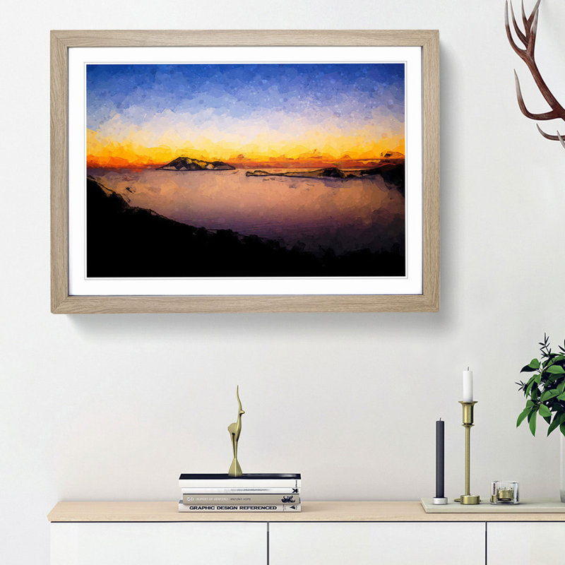 Sunset in Kythnos Greece in Abstract - Picture Frame Graphic Art Print, 27cm H x 36cm W x 2cm D, Oak Framed