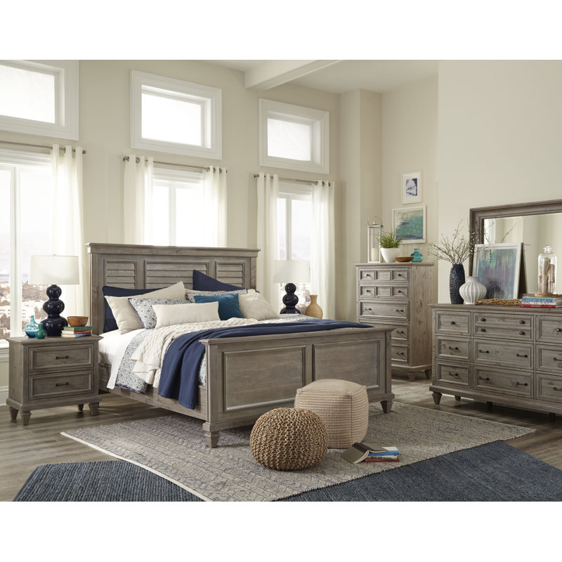 Geisler King Shutter Panel Bed With Nighstand, 2 Pcs: Bed, Nightstand, King