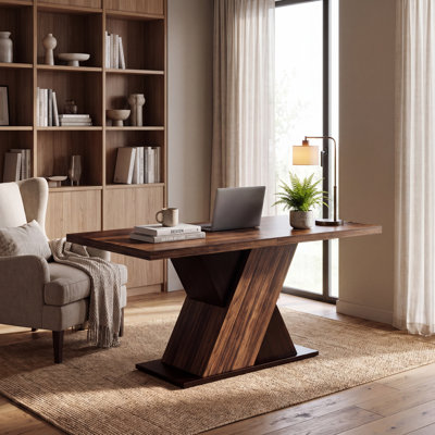 55" Farmhouse Executive Desk, Office Desk with X‑shape Base, Computer Table Business Workstation for Home Office, Meeting Room