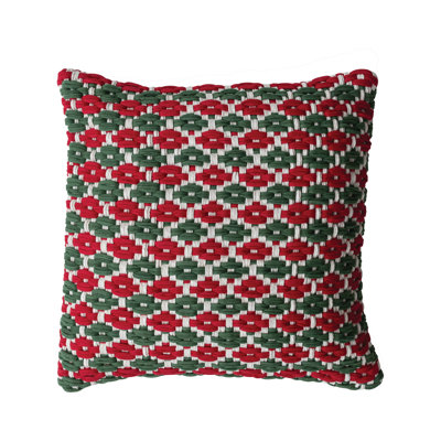 Square Hand-Woven Cotton Chindi Pillow With Pattern