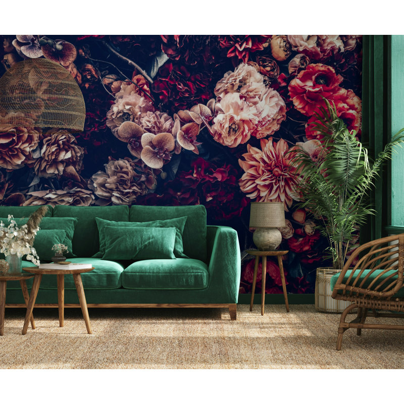 Papier peint floral foncé foncé Moody, L 99,96 po x l 150 po