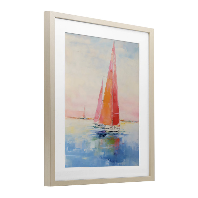 Impression sous verre Peachy Sails Impression, conçue par LSR Design Studio, H 21 po x l 17 po, Cadre de récolte en pin