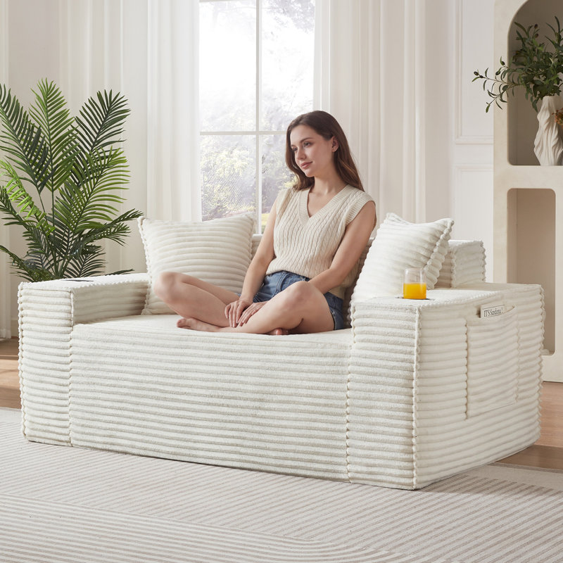 Canapés désossés de 61 pouces avec porte-gobelet pour salons compacts, appartements, Beige