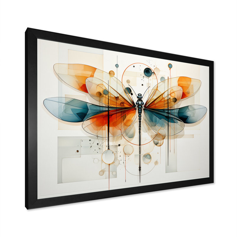 «Teal Dragonfly Ethereal Flight Geometric II», reproduction sur toile, H 16 po x l 32 po x P 1 po, Cadre photo noir