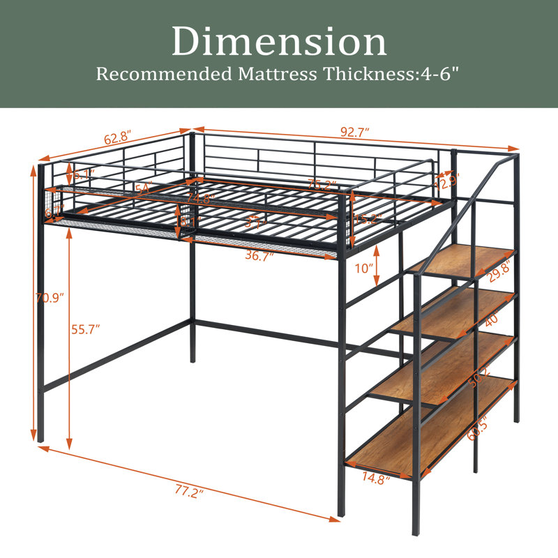 Imalay Kids Loft Bed, Black/Brown, Full