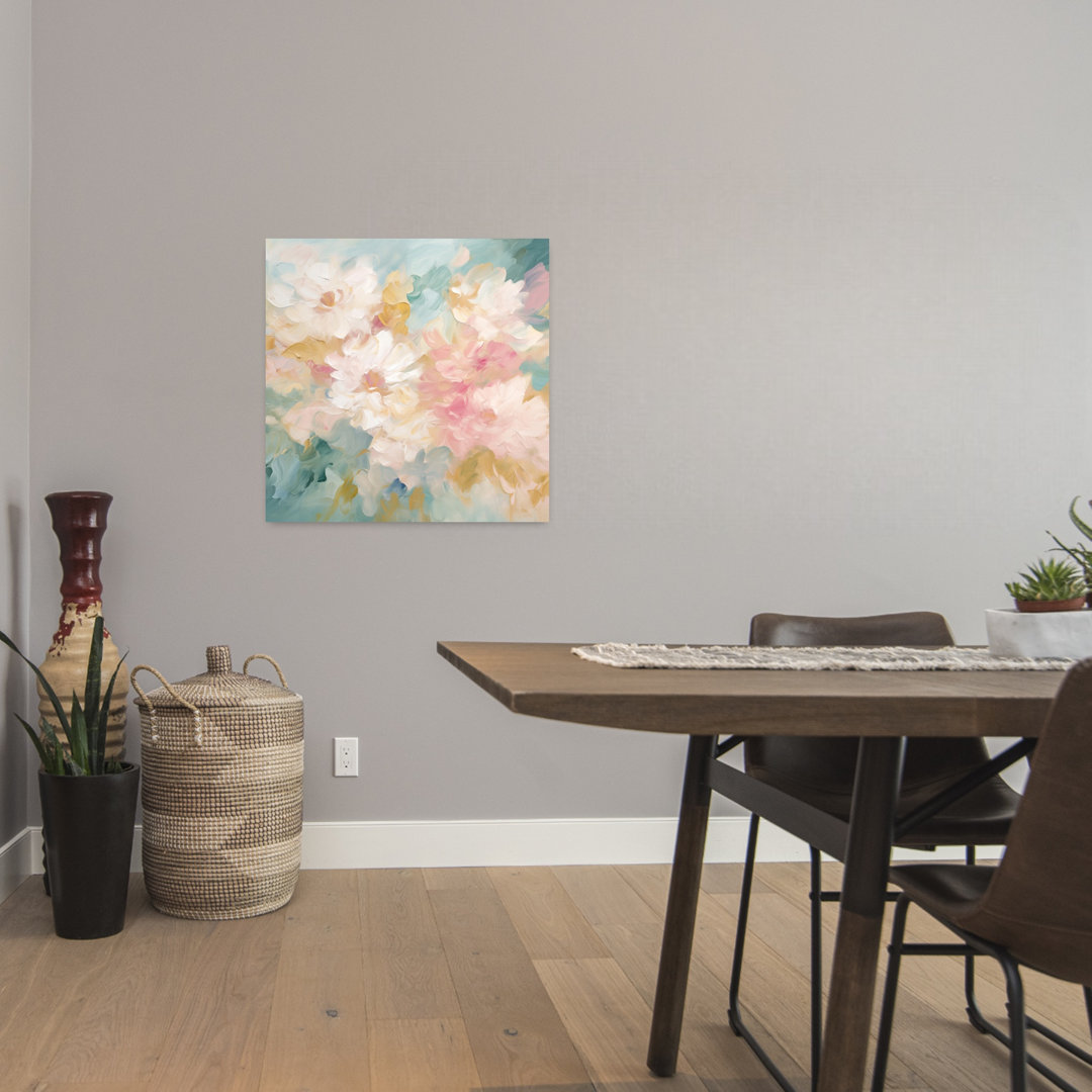 Pink And Cream Roses Floral Abstract Abstract Contemporary Delicate Peony Wall Art Print