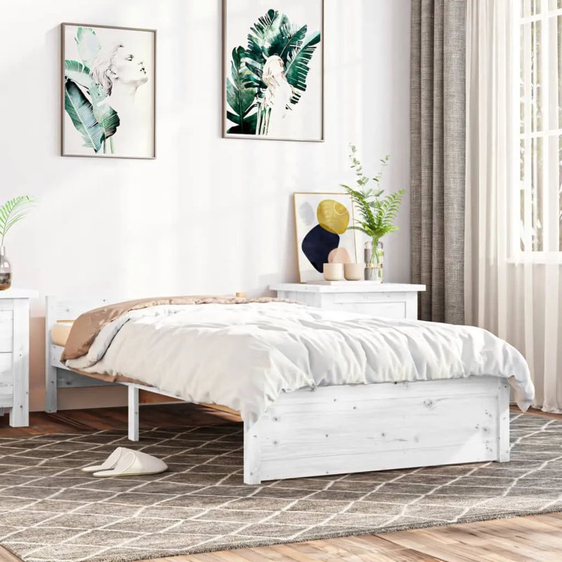 Bed Frame Solid Wood, Single (3'), white