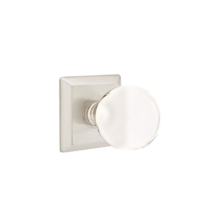 Ensemble de boutons d'intimité Emtek avec rosette Quincy et bouton en verre Bristol, Nickel satiné