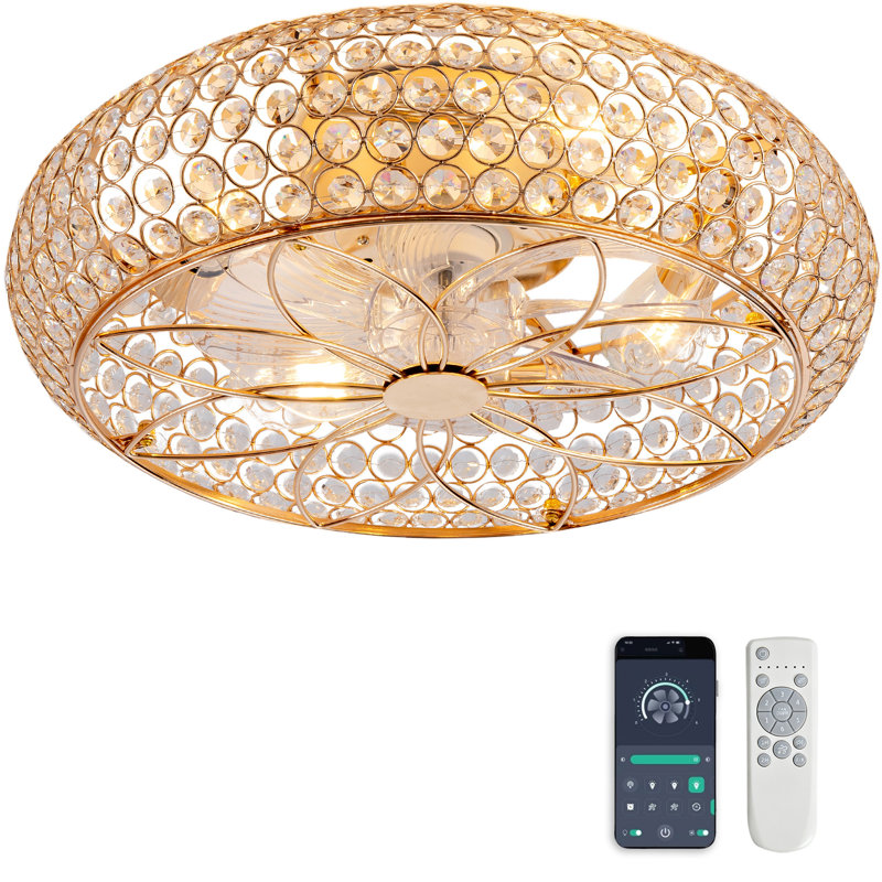Ventilateur de plafond encastré de 19 pouces avec cage en cristal et pales en ABS
