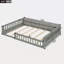 Lit plateforme tapissier en bois pleine grandeur avec garde-corps et coussin-750705359