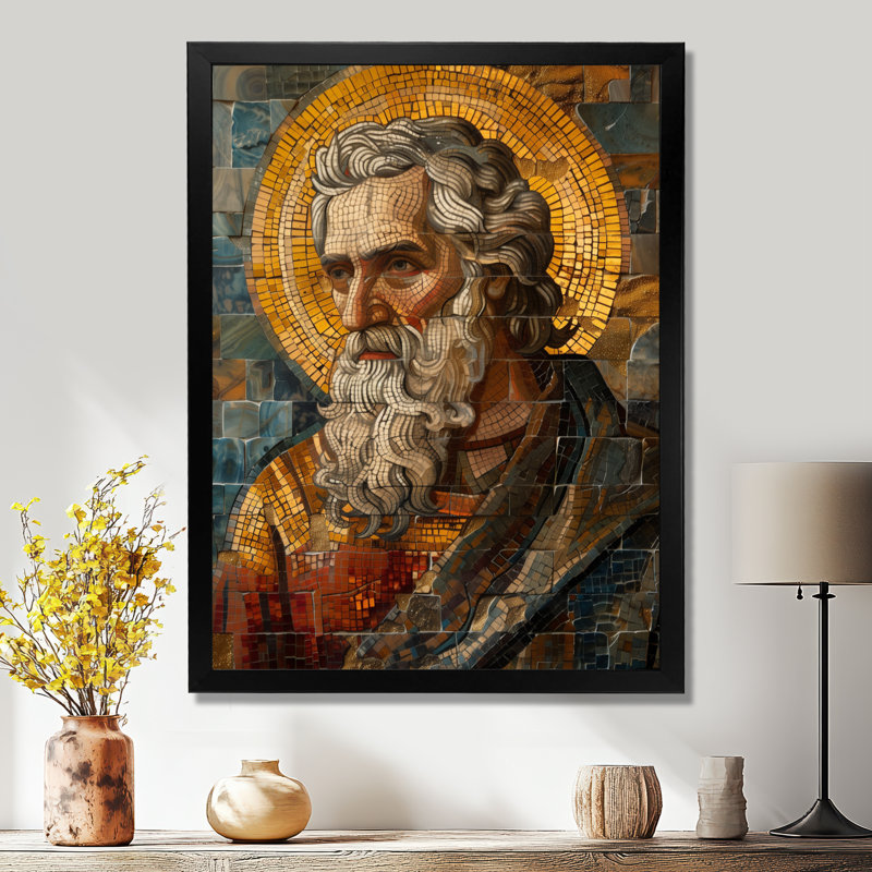 Mosaïque byzantine du roi Arthur Iii - Portraits, art mural, salon, Toile encadrée noire simple, H 32 po x l 16 po x P 1 po