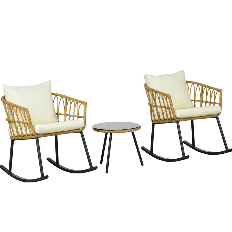 Cream White Patio Bistro With Cushions. Rocking Chairs And Table For A Charming Outdoor . Front Porch Furniture To Refresh 3 Piece - Cushions