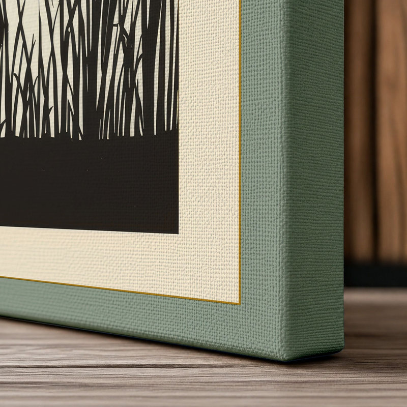Wading Bird in Reeds Japandi - Wrapped Canvas, 36x24 - 91.4 x 61.0 cm, Sage Border
