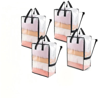 Moving Bags with Adjustable Backpack Straps, Heavy Duty Storage Totes for College Packing, 4 Pack, (Clear)