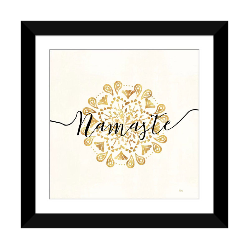 «Namaste I», art textuel sur toile tendue, H 24 po x l 24 po x P 1 po, Papier d'art encadré noir, Blanc