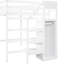 Lit mezzanine double blanc avec rangement intégré et escalier - Fabrication en bois de pin robuste pour garde-robe encastrée-1773357789