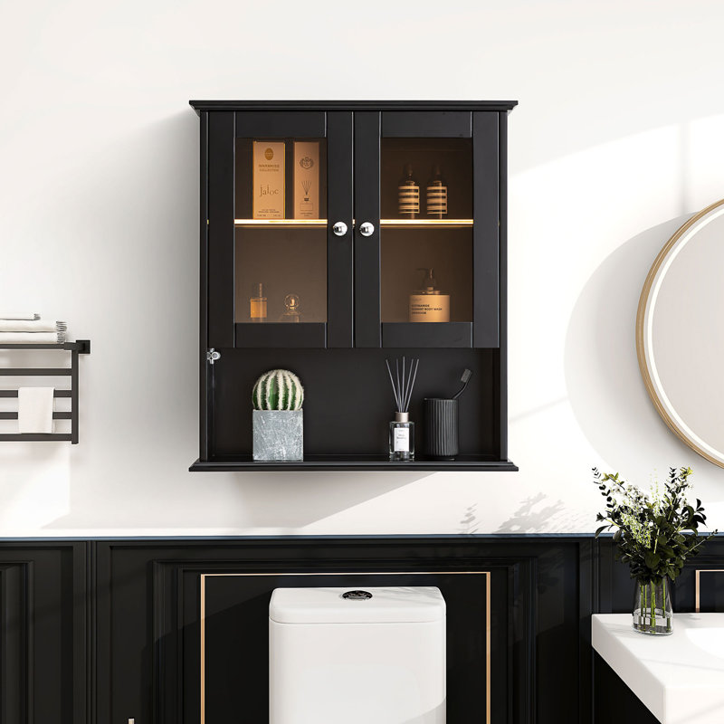 Armoire de rangement murale surélevée au-dessus de la toilette Armoire de rangement murale Armoires à pharmacie en bois, Noir