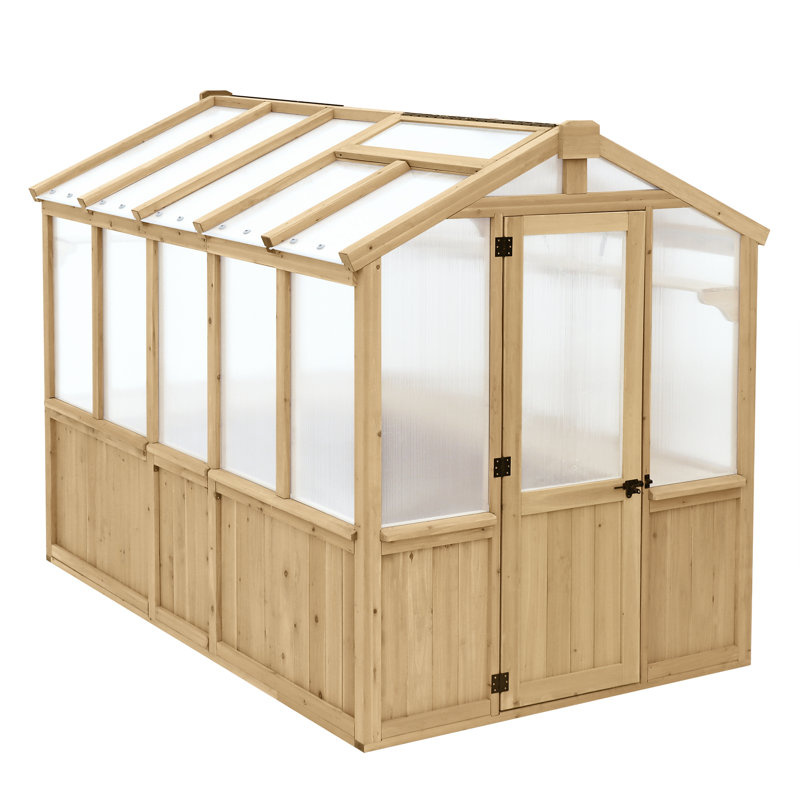 Meridian 6.7' x 9.7' Greenhouse with Cedar Wood Frame and Polycarbonate Panels Spacious Weather-Resistant Design