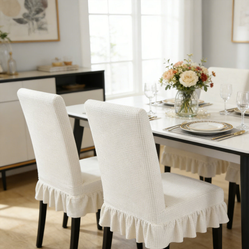 6 PCS Stretch Parsons Dining Chair Covers with Ruffled Skirt, Elastic Slipcovers for High Back Chairs, Wrinkle-Resistant Fabric Protection for Dining Room, Restaurant, Banquet