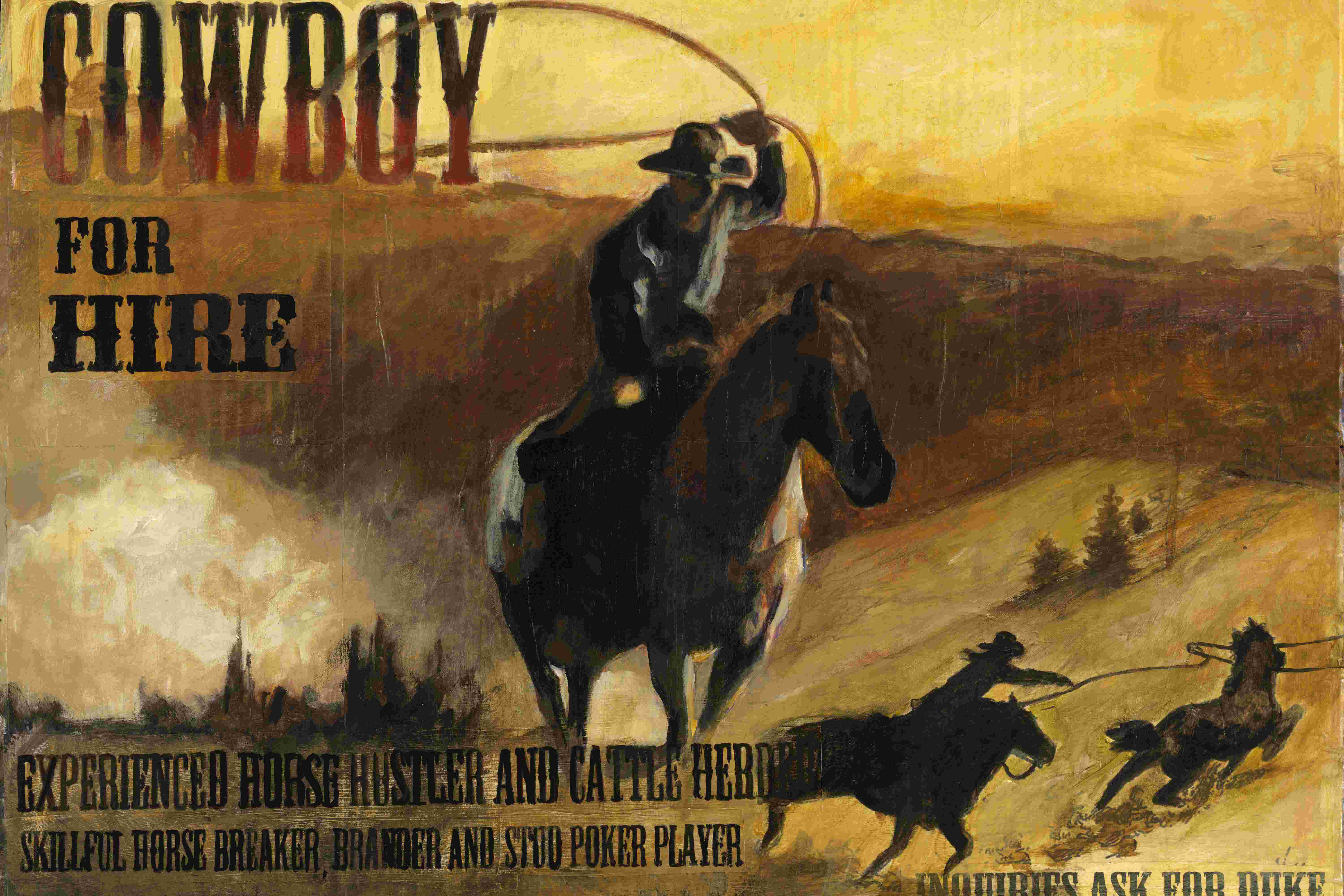 Union Rustic Cowboy for Hire Poster - Wrapped Canvas Graphic Art | Wayfair