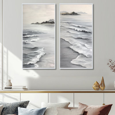 «Ocean Shore Line In Mexico - Beach Wall Art for Living Room, Gray Coastal», reproduction sur toile 2 pièces