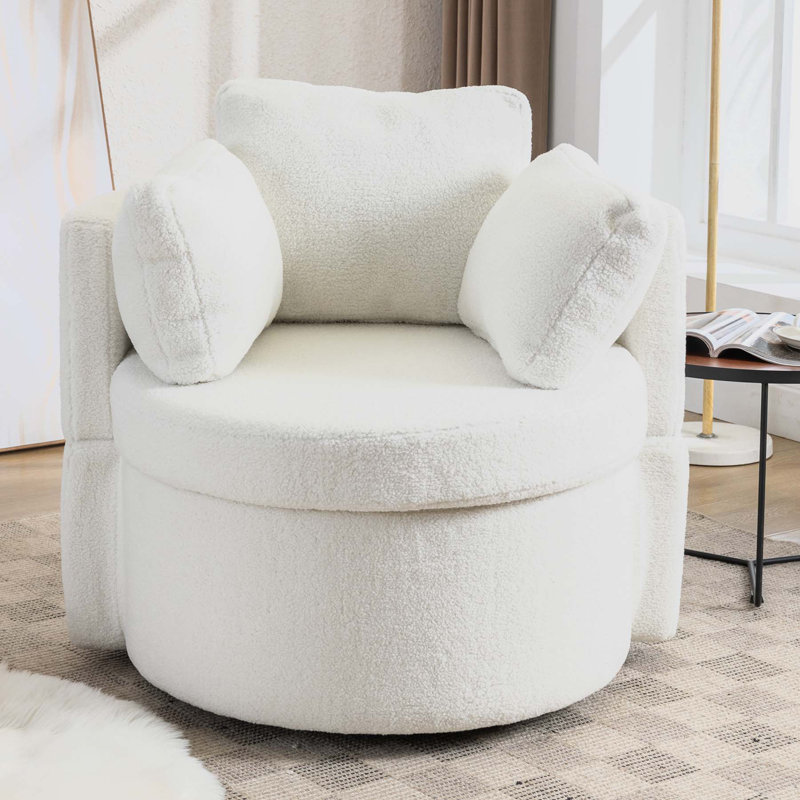 Fauteuil demi-tonneau pivotant avec rangement, Laine ivoire